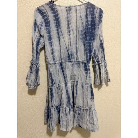Spiaggia Dolce Womens Navy White Tie Dye Cotton Tiered Mini Dress Tassel Size M - Picture 7 of 12